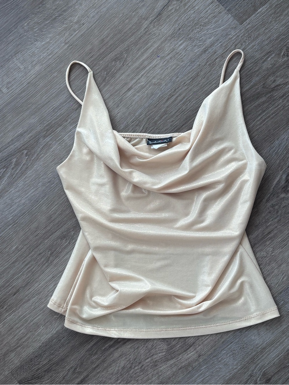 Gold Sparkly Cowl Neck Camisole Tank Top - Cream